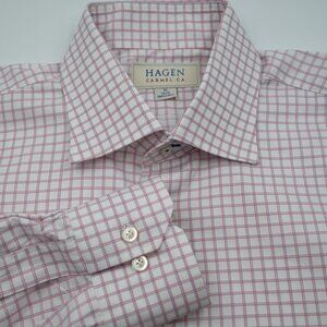 GORGEOUS Hagen Carmel  Pink and Blue Windowpane Cotton Dress Shirt M 16x34